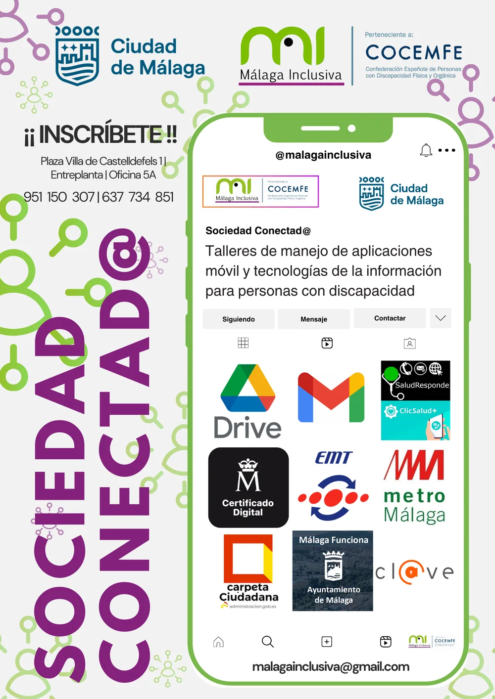Cartel del programa Sociedad Conectada de Málaga Inclusiva