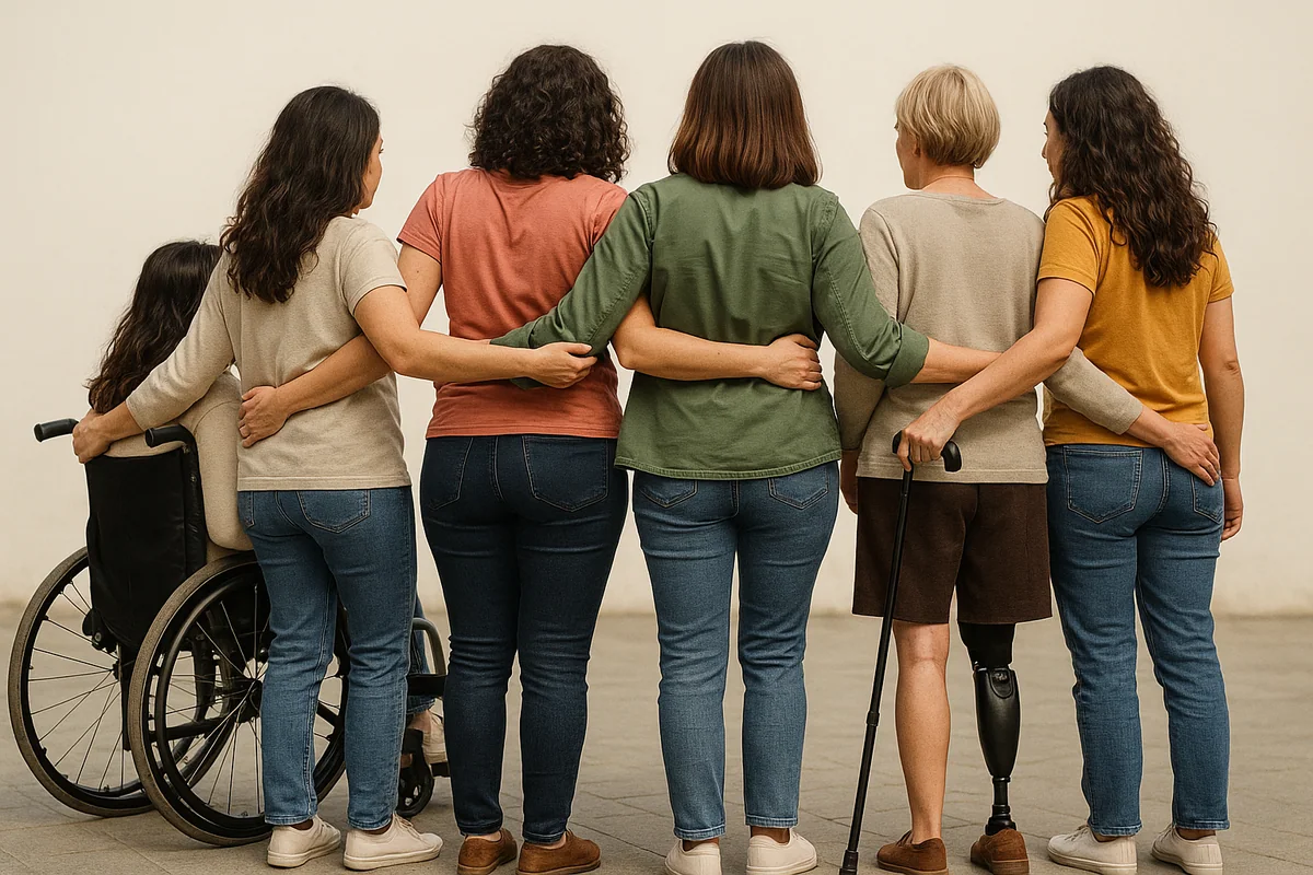 Grupo de mujeres con discapacidad unido en una dinámica de sororidad de Málaga Inclusiva