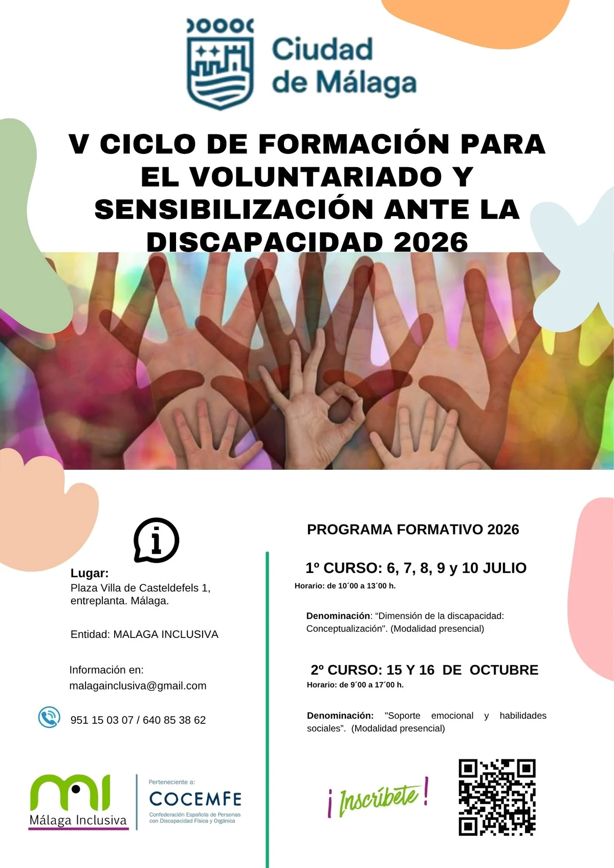 Cartel del V Ciclo de Formación para el Voluntariado y Sensibilización ante la Discapacidad 2026