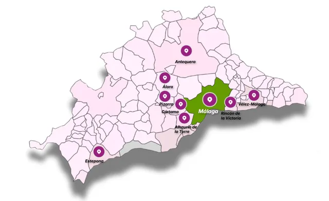 Mapa general de entidades integrantes de Málaga Inclusiva COCEMFE